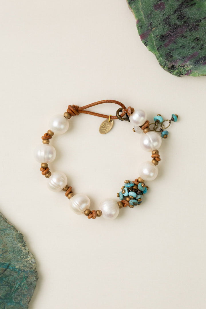 Transcend 7.5" Pearl, Turquoise Simple Bracelet