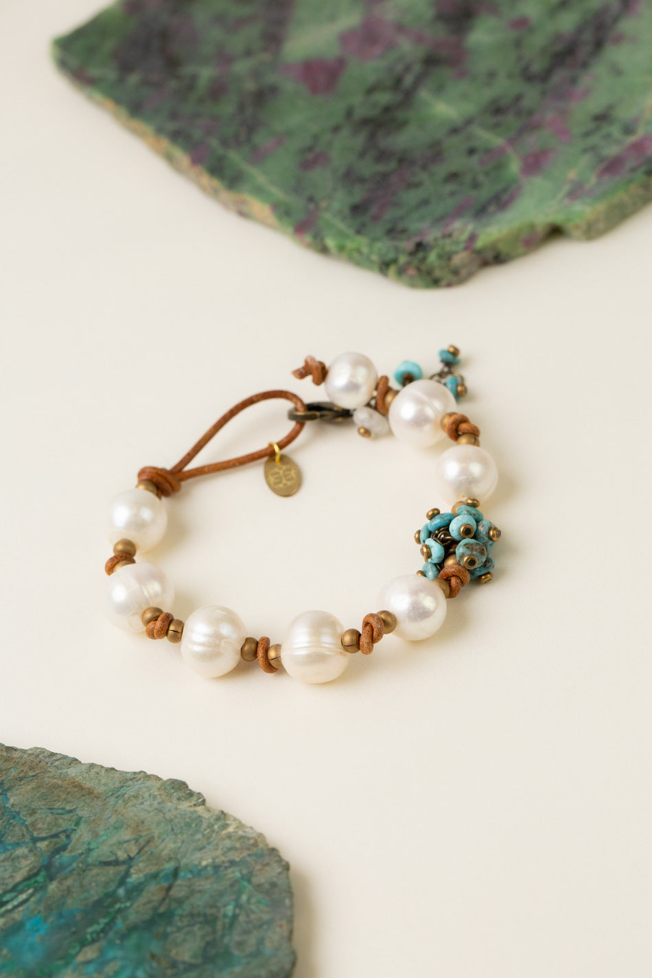 Transcend 7.5" Pearl, Turquoise Simple Bracelet