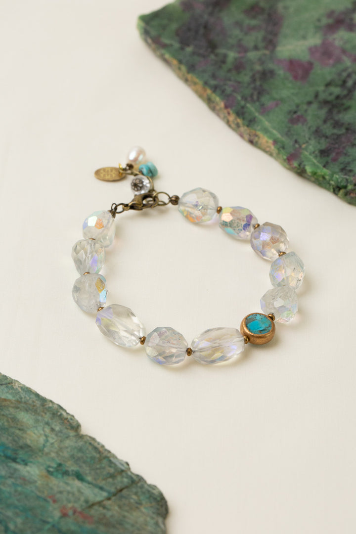 Transcend 7.5-8.5" Aurora Quartz, Turquoise Bezel Simple Bracelet