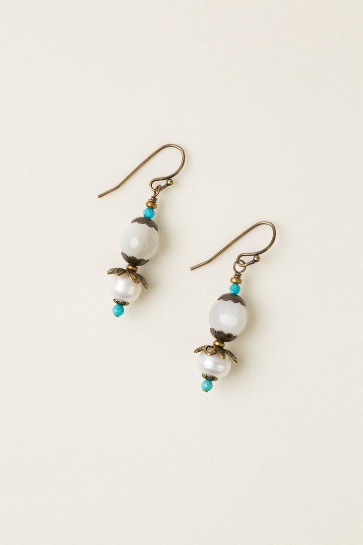 Transcend White Moonstone, Pearl Simple Earrings
