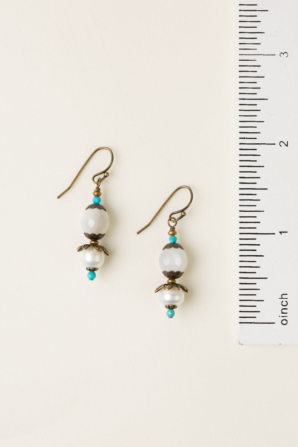 Transcend White Moonstone, Pearl Simple Earrings