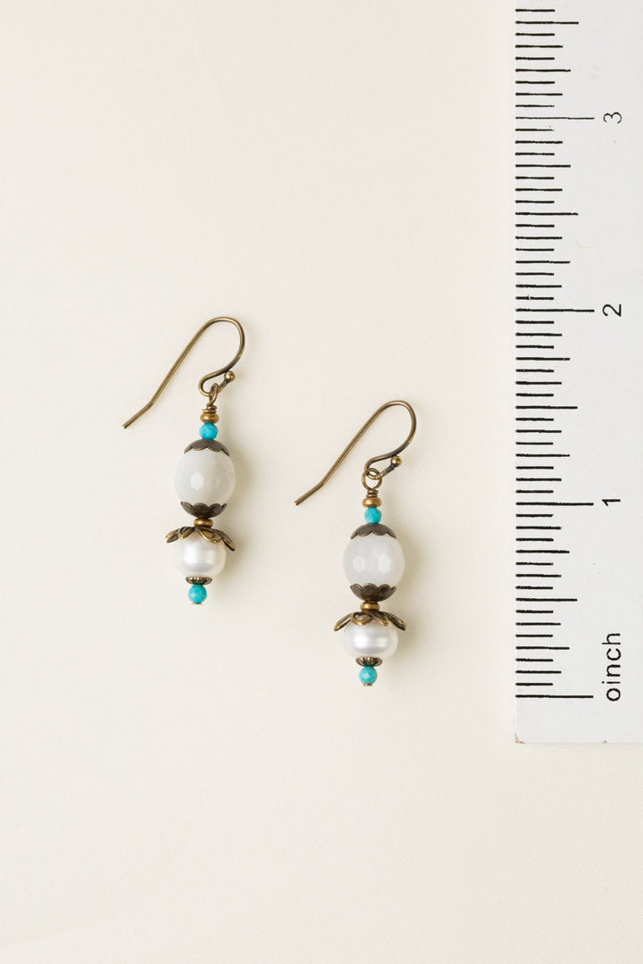 Transcend White Moonstone, Pearl Simple Earrings