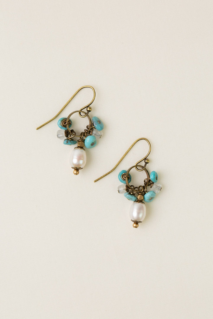 Transcend Pearl, Turquoise Cluster Earrings