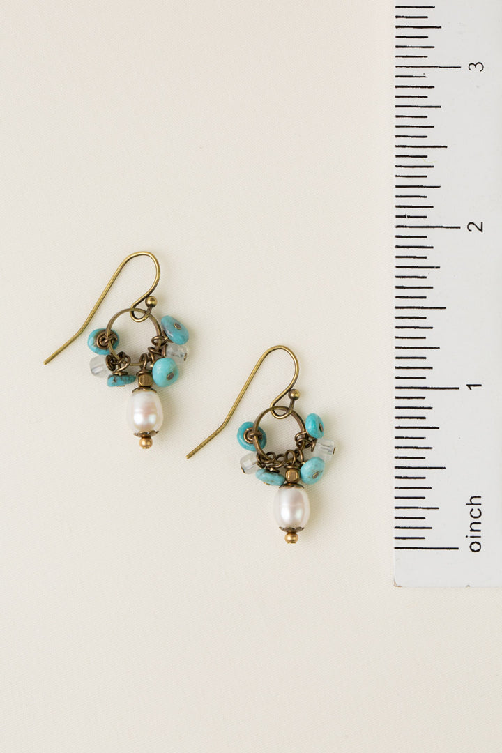 Transcend Pearl, Turquoise Cluster Earrings