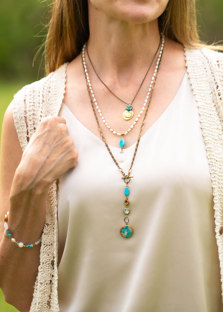 Transcend 27" Turquoise Herringbone Statement Necklace