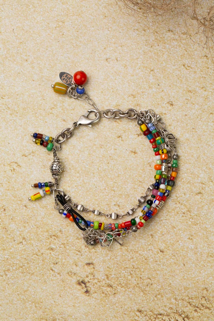 United 7.5-8.5" African Trade Beads, Portuguese Trade Beads, Czech Glass Multistrand Bracelet