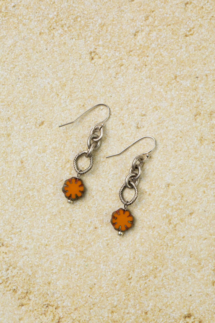 United Orange Czech Glass Flower Dangle Earrings