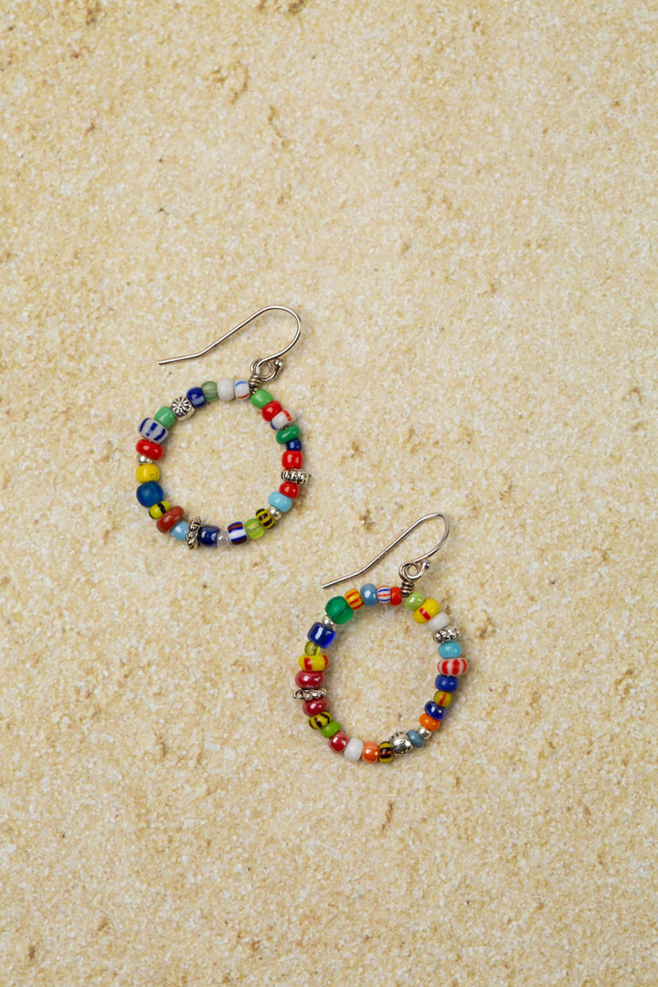 United Colorful African Trade Beads Hoop Earrings