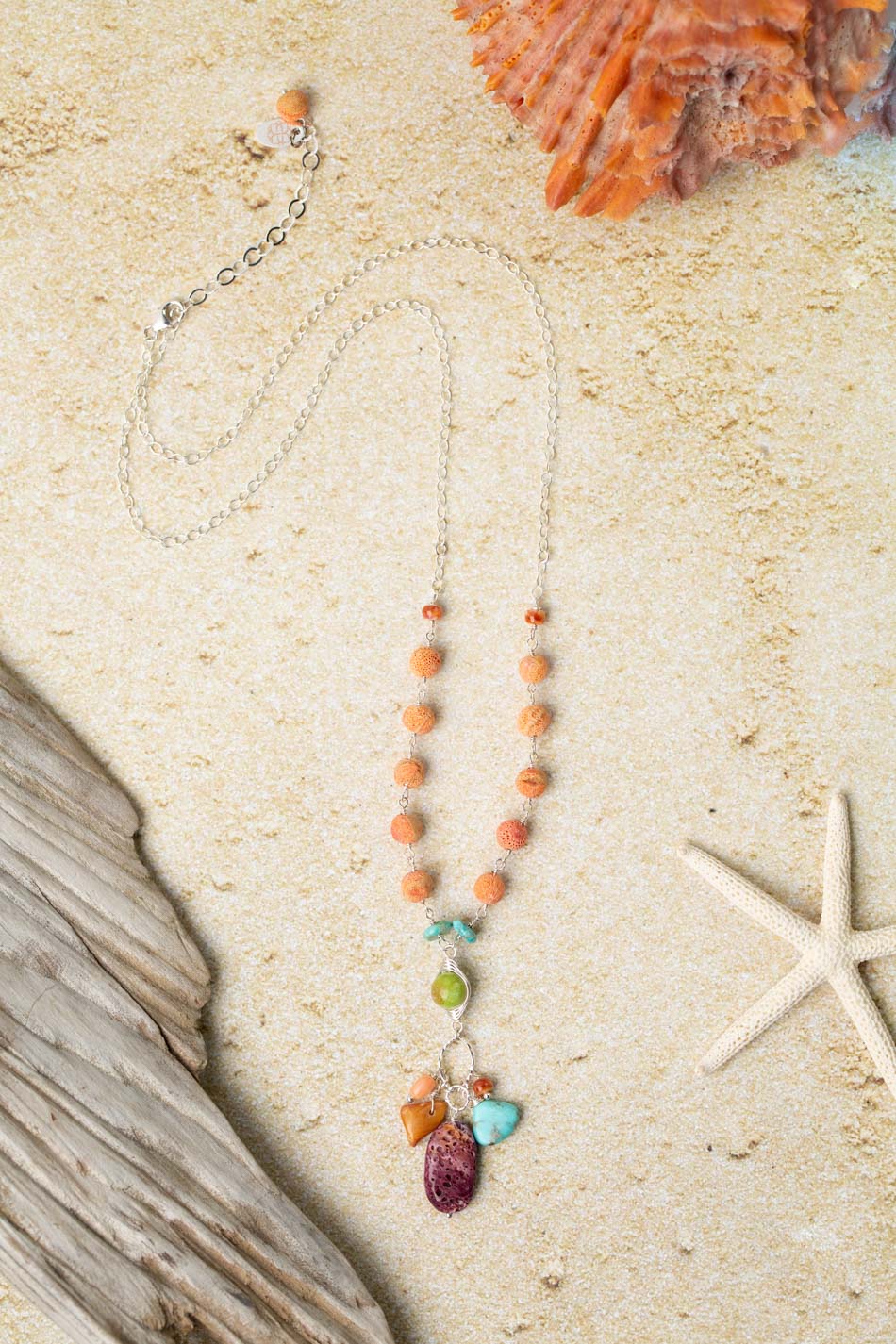 Unity 21.5-23.5" Cluster Of Purple Spiny Oyster, Turquoise, Orange Spiny Oyster, And Natural Green Turquoise Cluster Necklace