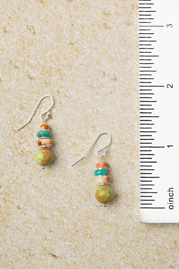 Unity Spiny Oyster With Natural Green Turquoise Simple Earrings