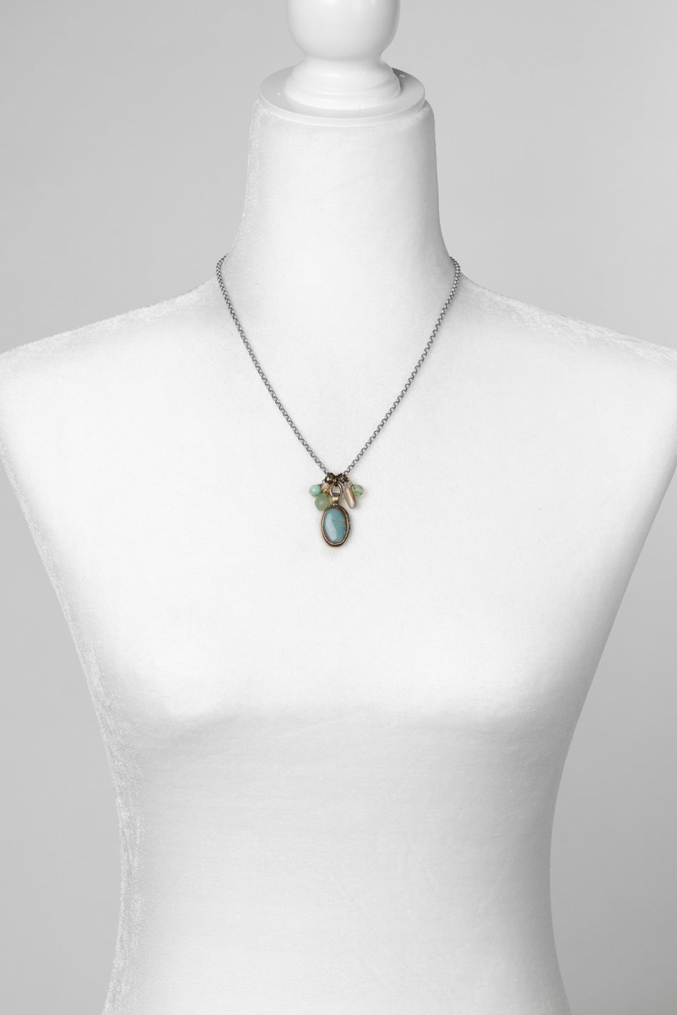 Venetian Dreams 17-19" Czech Glass, Abalone, Peruvian Turquoise With Faceted Peruvian Opal Pendant Cluster Necklace