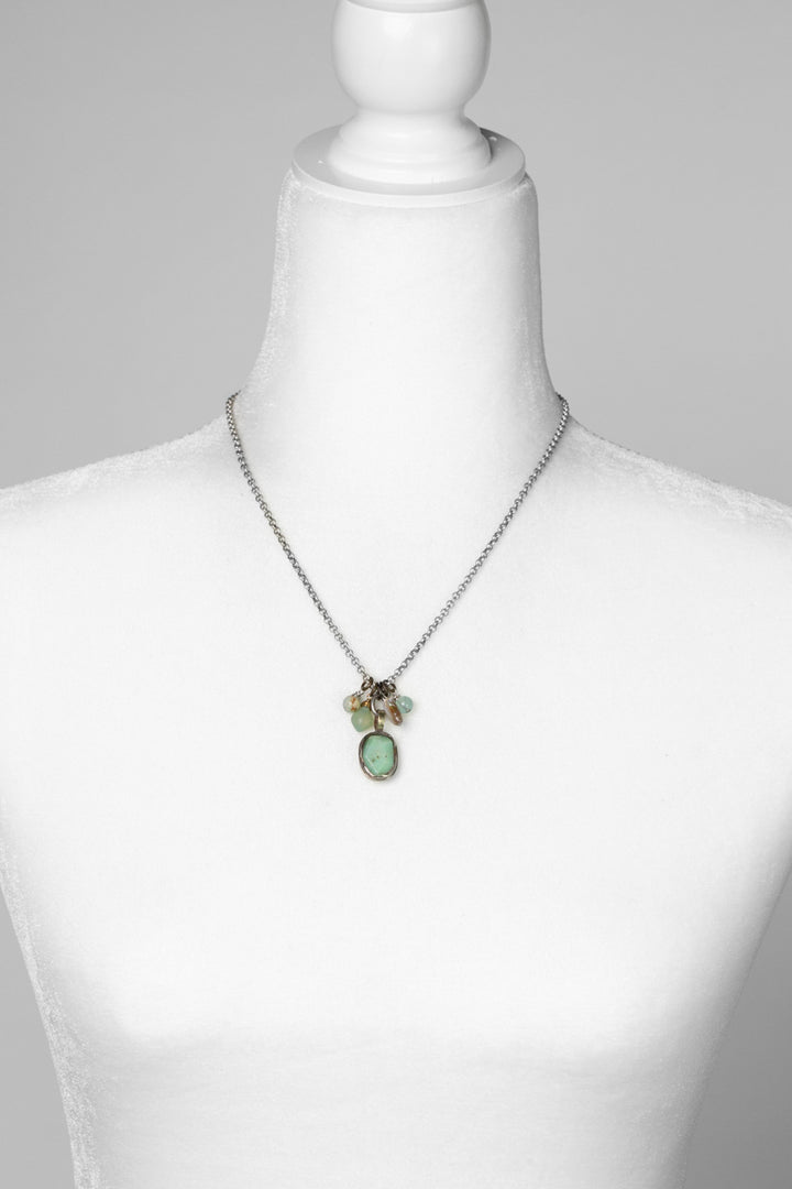 Venetian Dreams 17-19" Czech Glass, Abalone, Peruvian Turquoise With Faceted Peruvian Opal Pendant Cluster Necklace