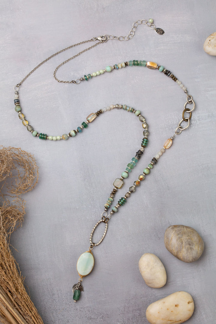 Venetian Dreams 31-33" Abalone Shell, Fluorite, Roman Glass Statement Necklace