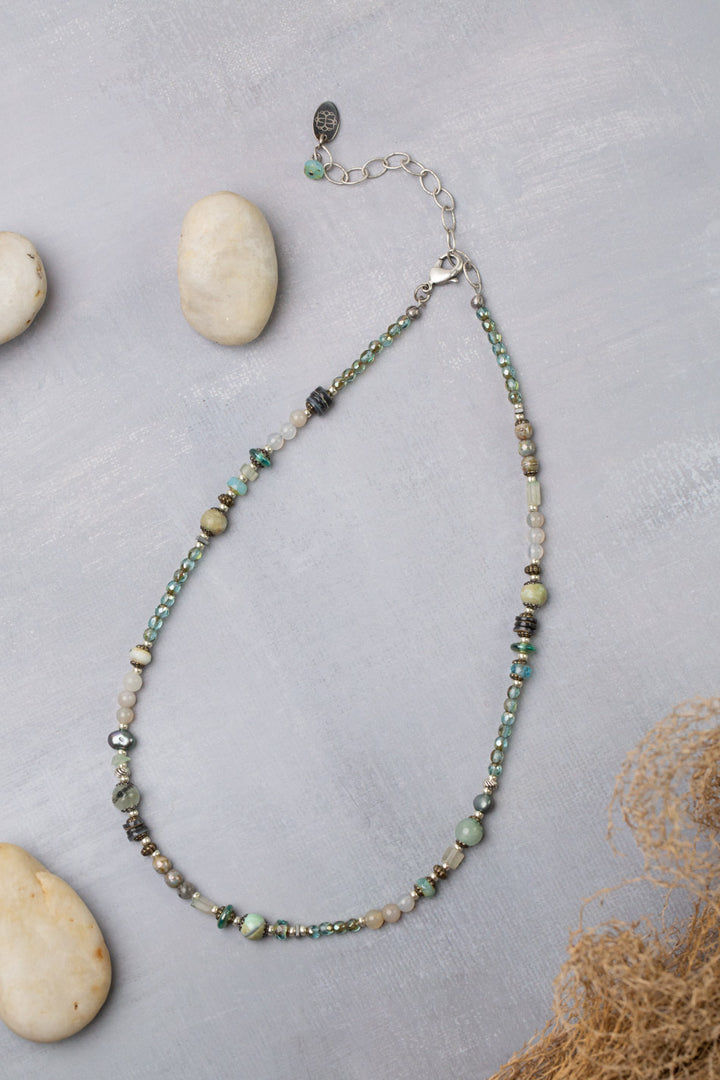 Venetian Dreams 15-17" Peruvian Opal, Fluorite, Czech Glass, Roman Glass, Freshwater Pearl Collage Necklace