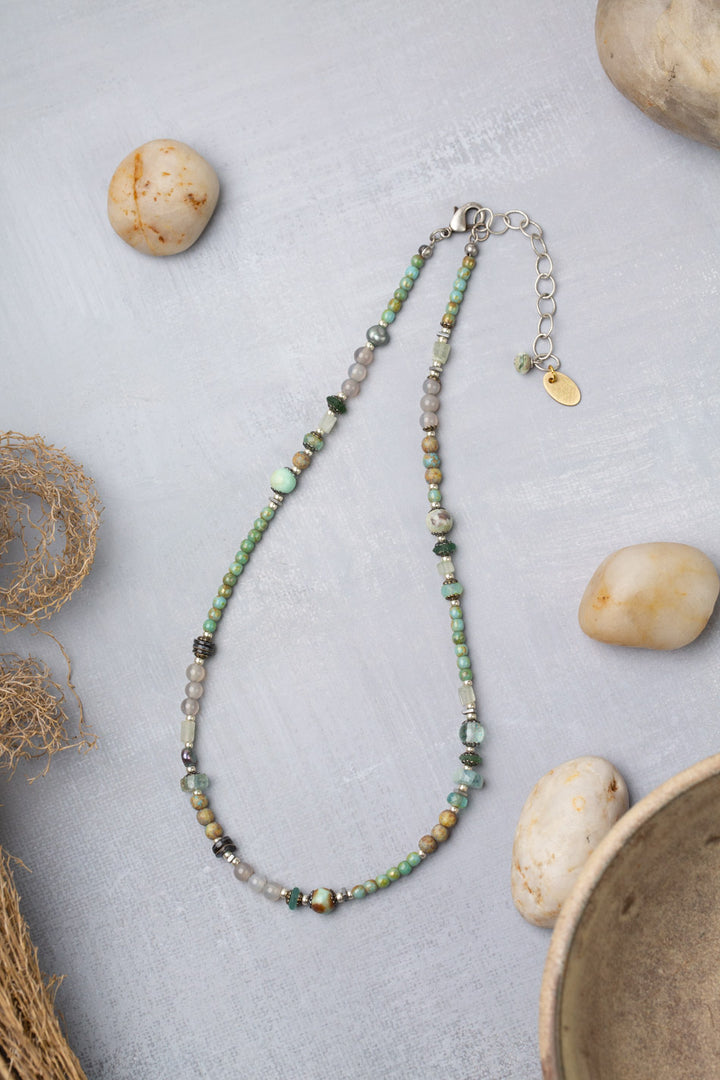 Venetian Dreams 15-17" Peruvian Opal, Fluorite, Czech Glass, Roman Glass, Freshwater Pearl Collage Necklace