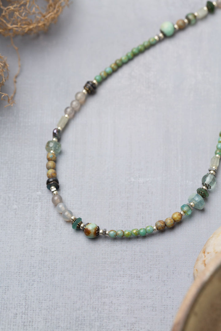 Venetian Dreams 15-17" Peruvian Opal, Fluorite, Czech Glass, Roman Glass, Freshwater Pearl Collage Necklace