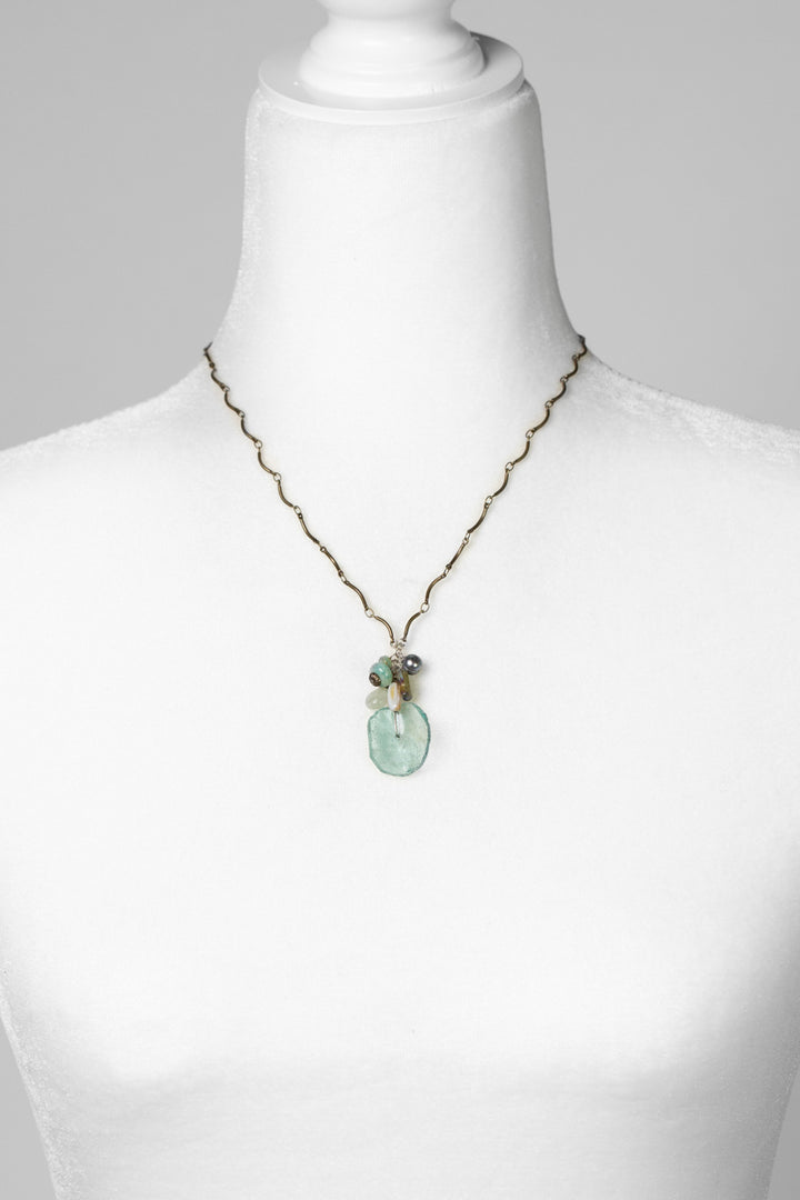 Venetian Dreams 17-19" Freshwater Pearl, Abalone Shell, Amazonite With Roman Glass Cluster Necklace