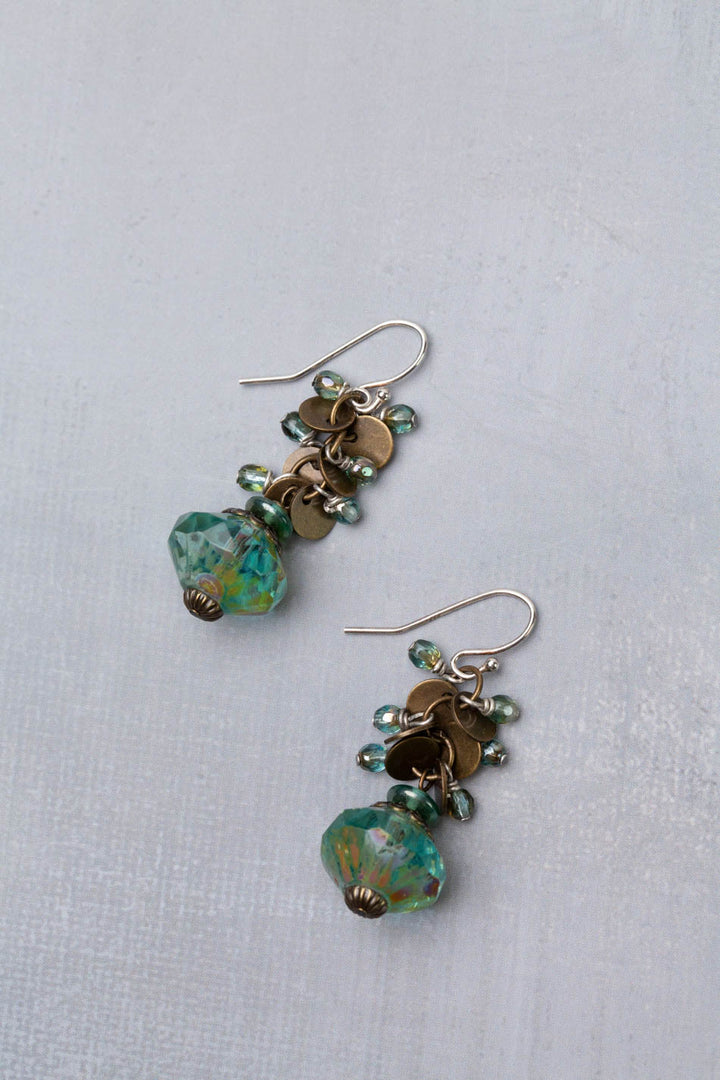 Venetian Dreams Antique Brass Medallion Dangles With Czech Glass Cluster Earrings