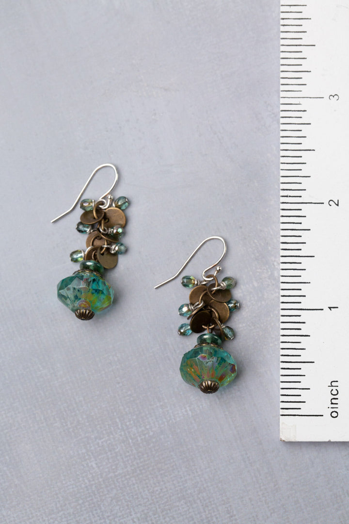 Venetian Dreams Antique Brass Medallion Dangles With Czech Glass Cluster Earrings