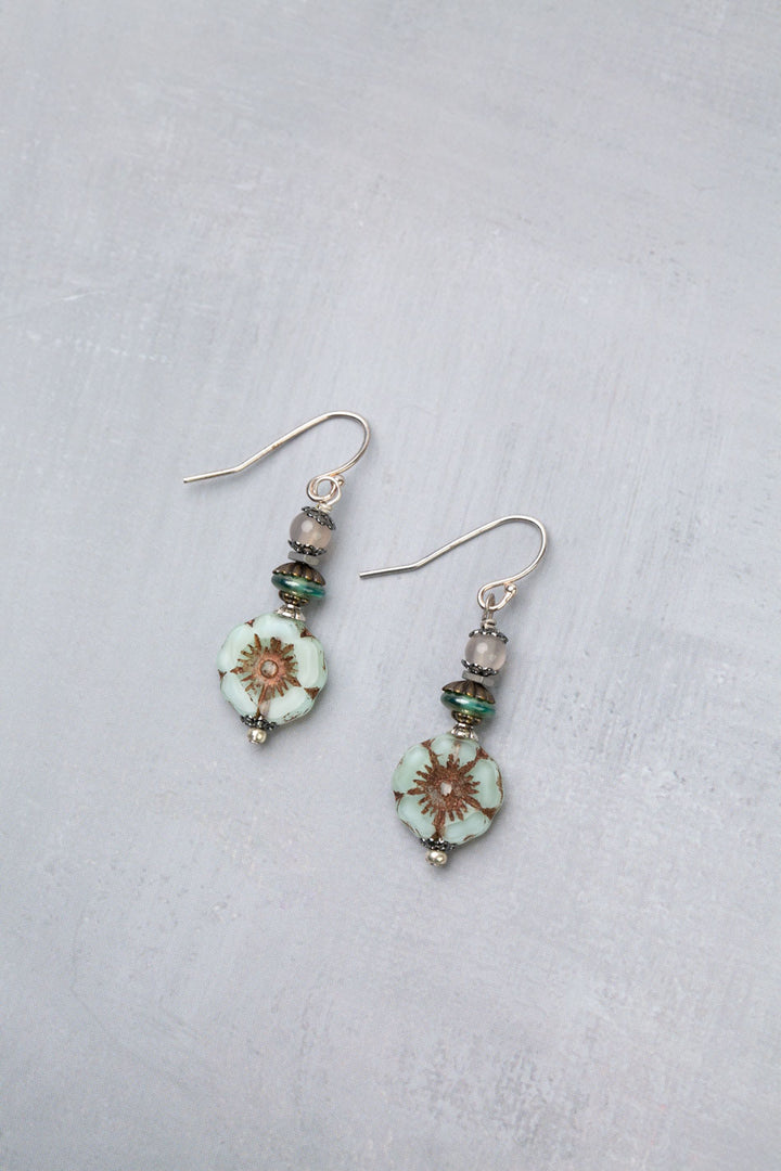 Venetian Dreams Czech Glass Aqua Flower Simple Earrings