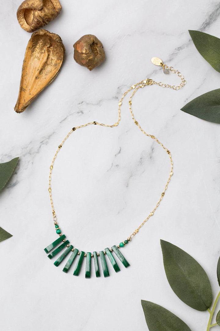 Verdant 16-18" Malachite Fringe With Gold Filled Accents Statement Necklace