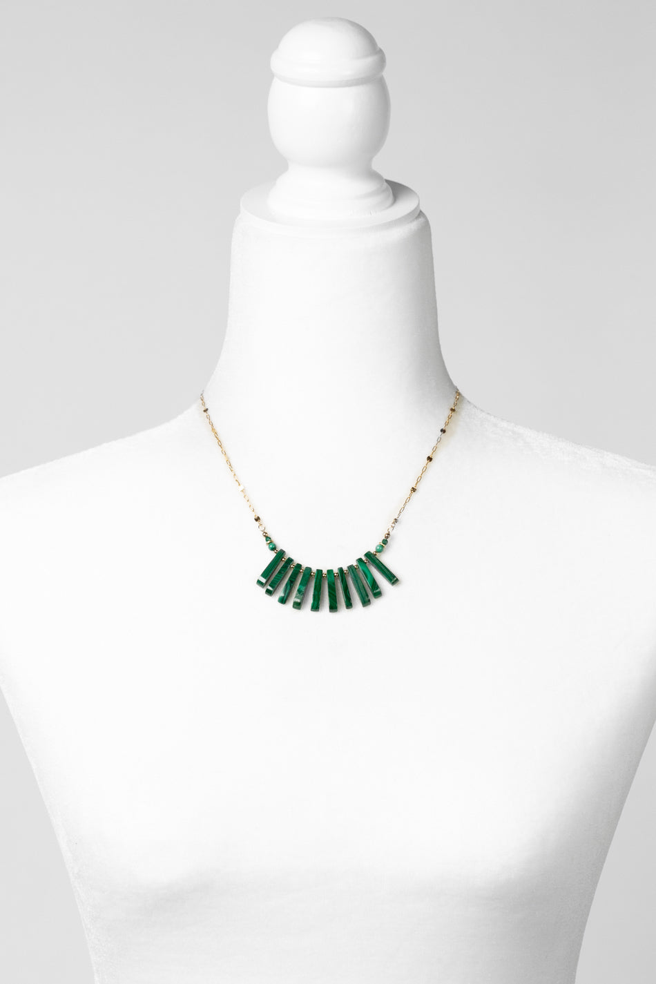 Verdant 16-18" Malachite Fringe With Gold Filled Accents Statement Necklace