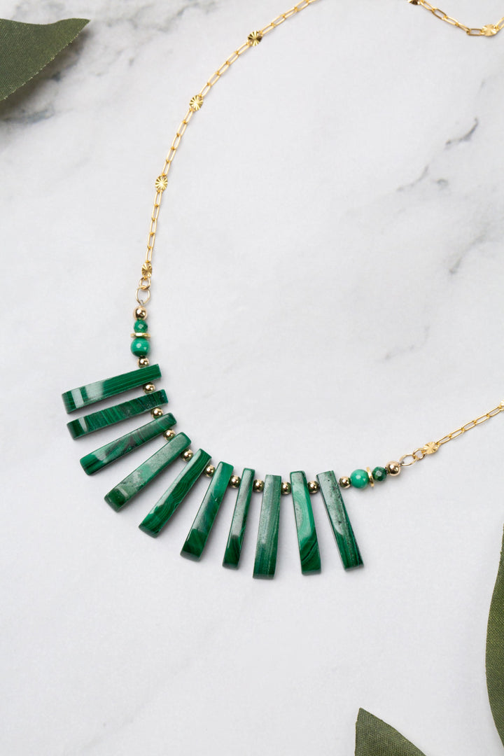 Verdant 16-18" Malachite Fringe With Gold Filled Accents Statement Necklace