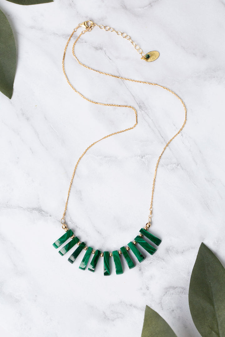 Verdant 14.5-19.5" Malachite Fringe With Gold Filled Accents Statement Necklace