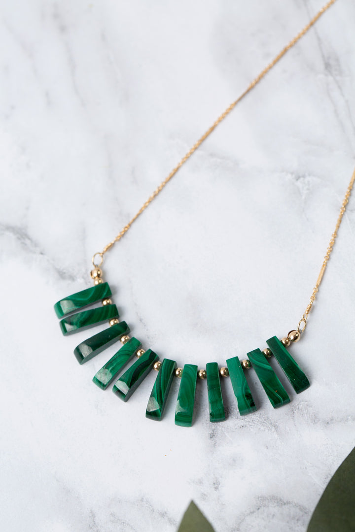 Verdant 14.5-19.5" Malachite Fringe With Gold Filled Accents Statement Necklace