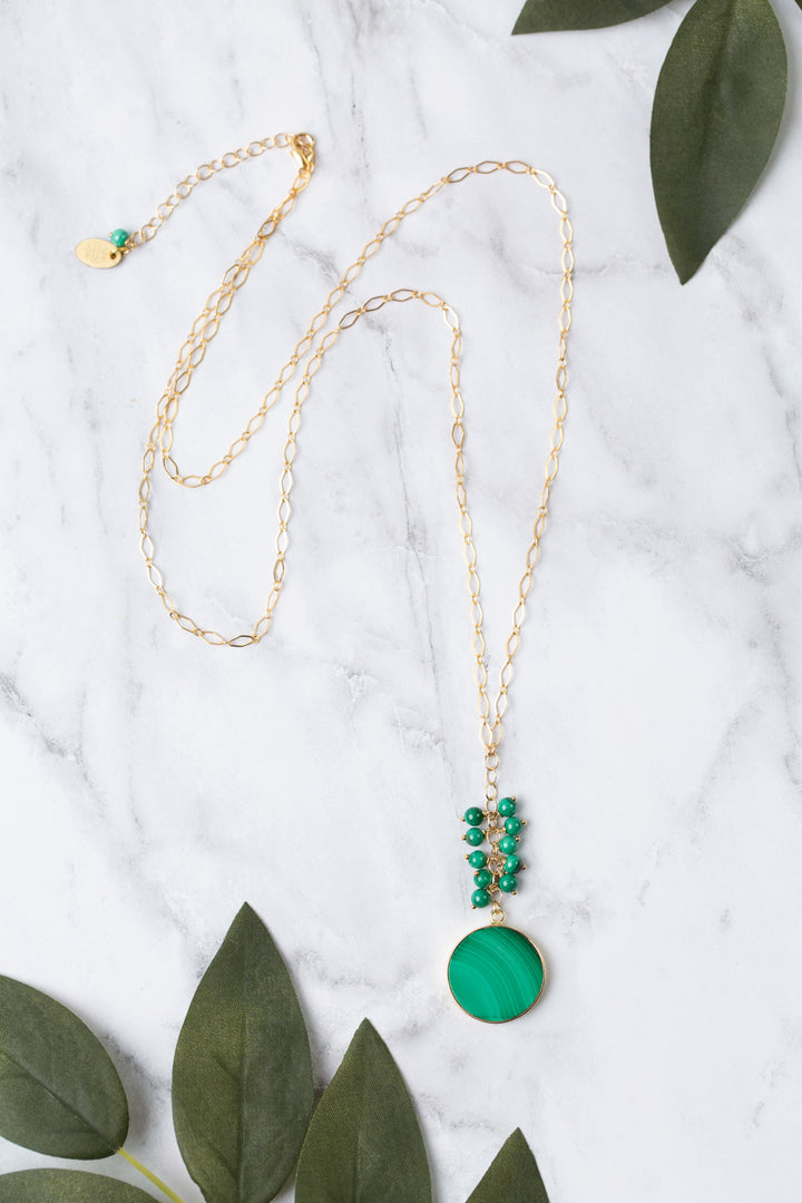 Verdant 25.5-27.5" Gold Filled Malachite Pendant Cluster Necklace