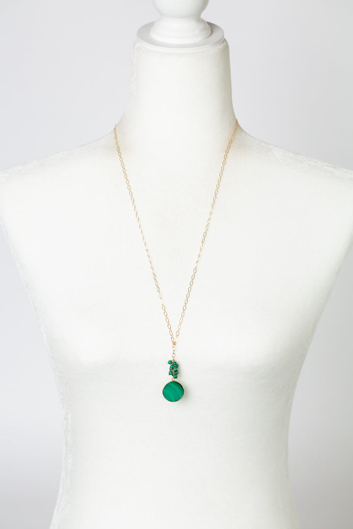 Verdant 25.5-27.5" Gold Filled Malachite Pendant Cluster Necklace