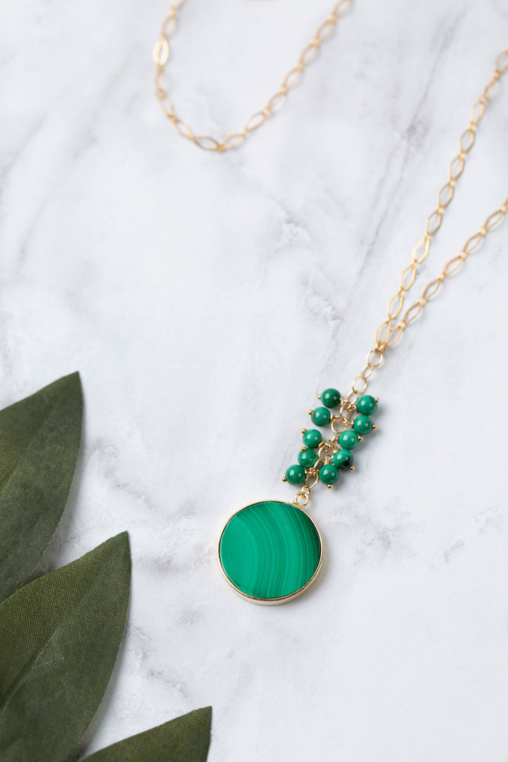 Verdant 25.5-27.5" Gold Filled Malachite Pendant Cluster Necklace