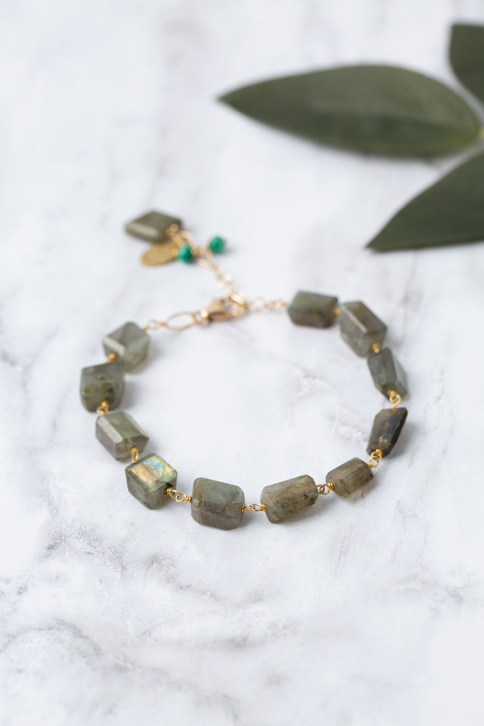 Verdant 7.5-8.5" Labradorite, Malachite Simple Bracelet