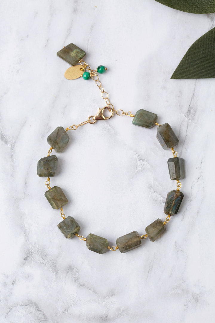 Verdant 7.5-8.5" Labradorite, Malachite Simple Bracelet