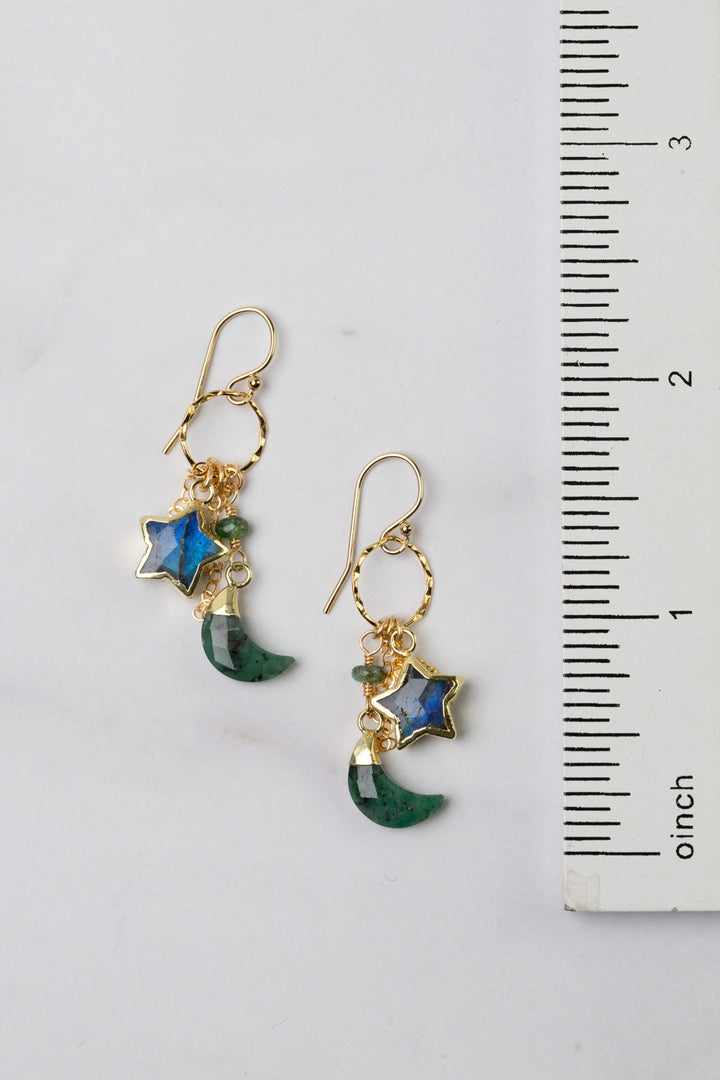 Verdant Emerald Star And Moon Cluster Earrings