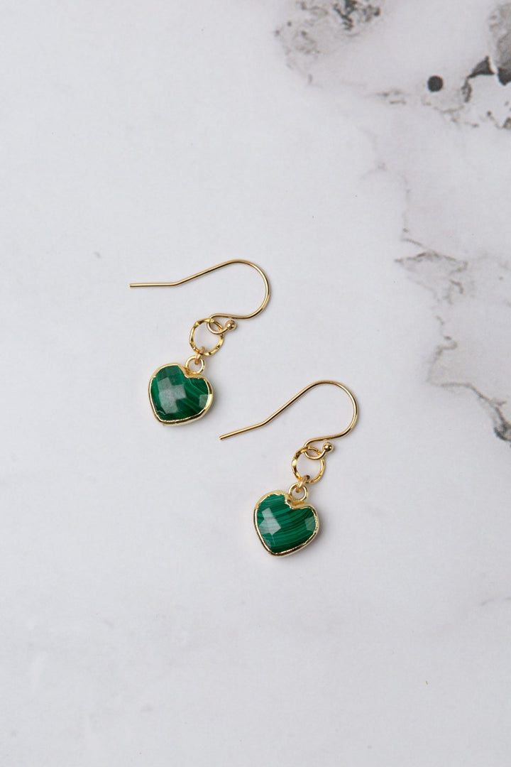 Verdant Malachite Heart Simple Earrings