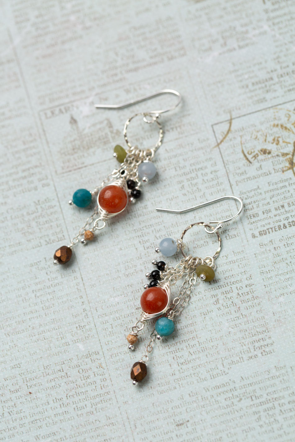 Vitality Agate, Apatite Cluster Earrings