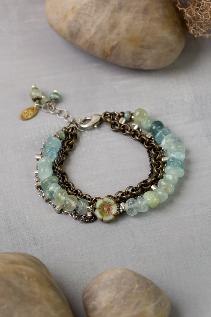 Venetian Dreams 7.5-8.5" Aquamarine, Czech Glass Multistrand Bracelet