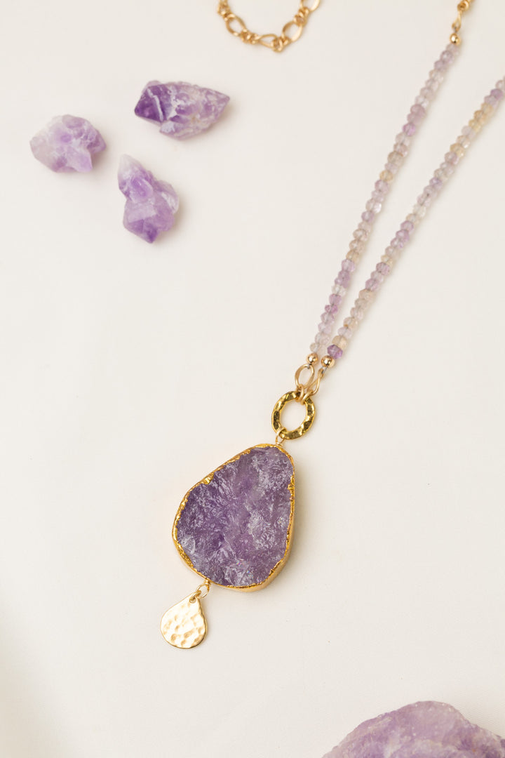 Wildflower 30.5-32.5" Faceted Ametrine With Gold Plated Raw Amethyst Statement Necklace