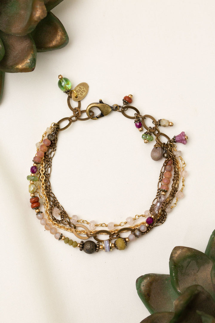 Wildflower 7.25-8" Faceted Fluorite, Shell, Faceted Czech Glass Multistrand Bracelet