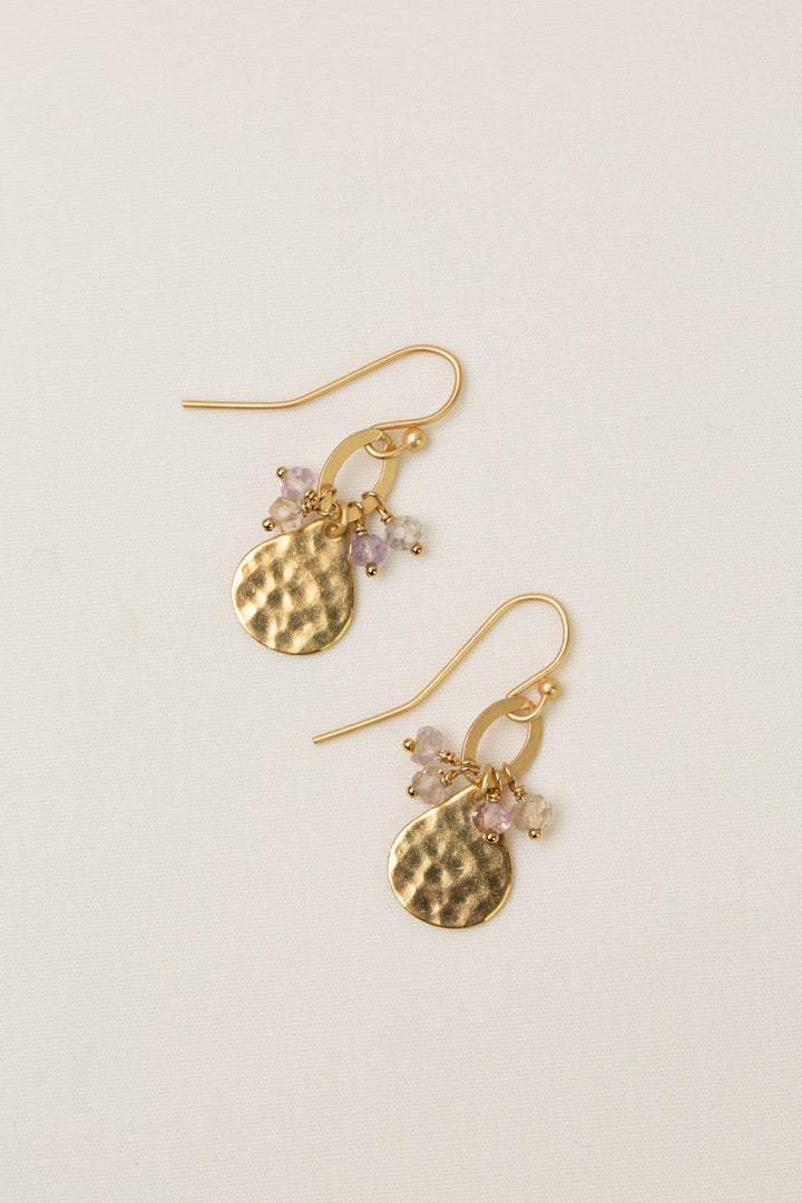 Wildflower Faceted Ametrine With Hammered Gold Plated Brass Teardrop Cluster Earrings