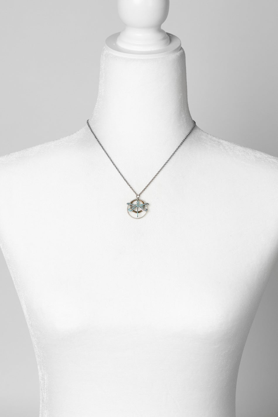 Wisdom Within 16-18" Small Patina Dragonfly With Hoops Simple Necklace