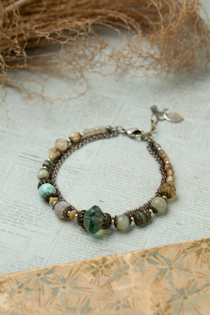 Wisdom Within 7.5-8.5" Turquoise, Czech Glass, Blue Calcite, Peruvian Turquoise Multistrand Bracelet