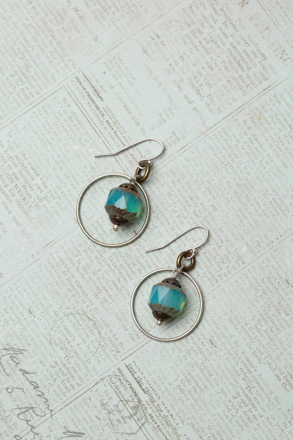 Wisdom Within Turquoise Prism Cut Czech Glass Hoop Earrings