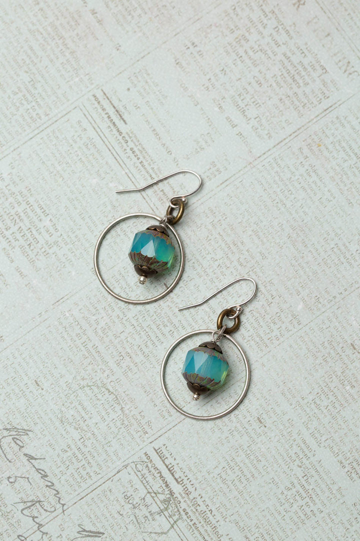 Wisdom Within Turquoise Prism Cut Czech Glass Hoop Earrings