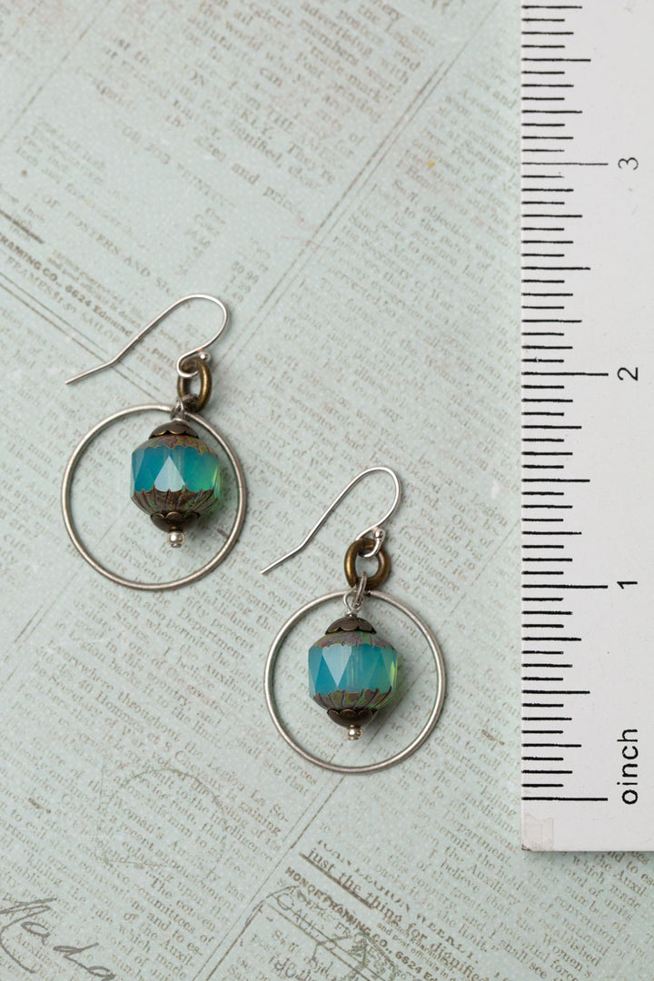 Wisdom Within Turquoise Prism Cut Czech Glass Hoop Earrings