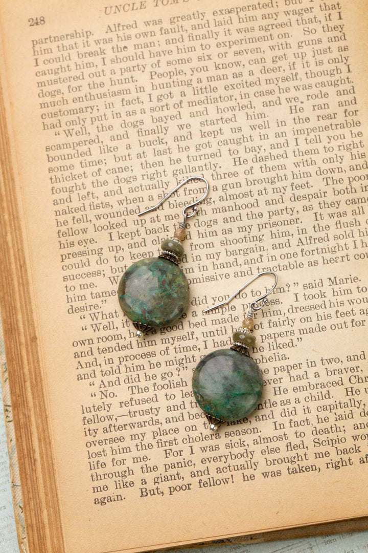 Wisdom Within Czech Glass, Cats Eye With Coin Shaped Amazonite Simple Earrings