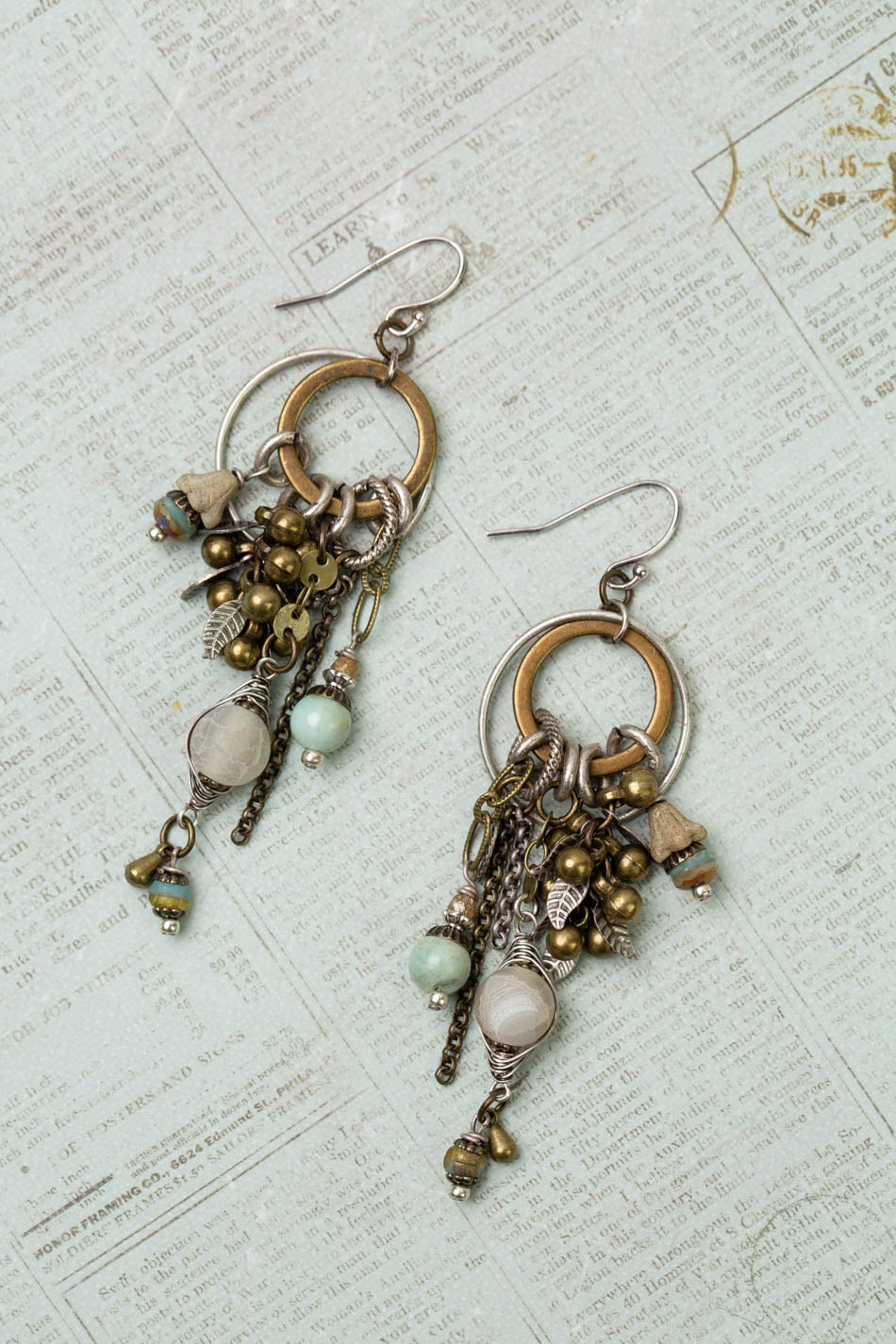 Wisdom Within Crackle Agate, Caribbean Calcite, Czech Glass Statement Earrings