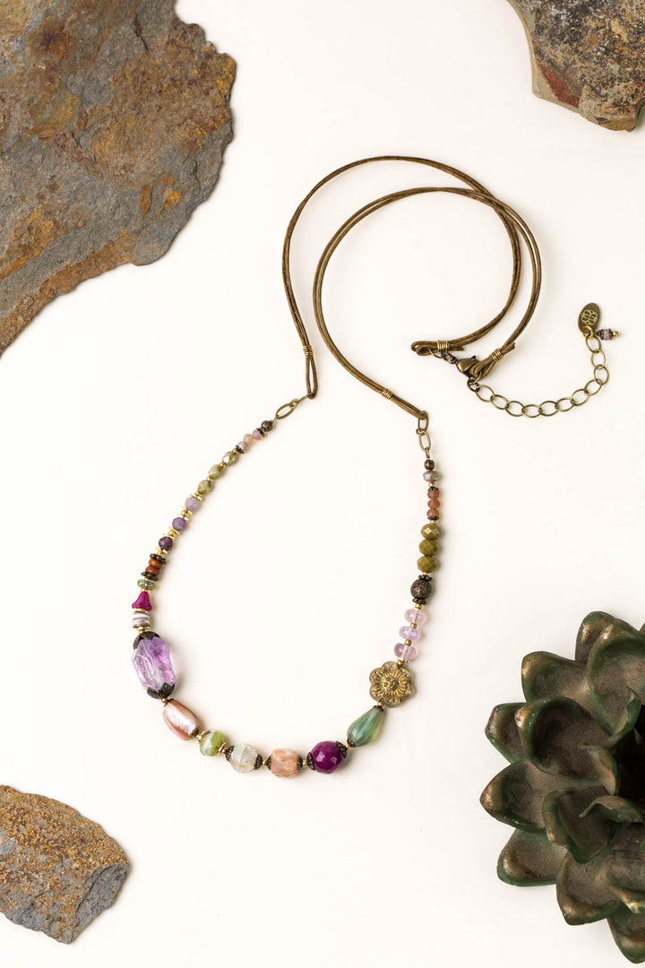 Wildflower 27.5-29.5" Czech Glass, Amethyst, Crystal Collage Necklace