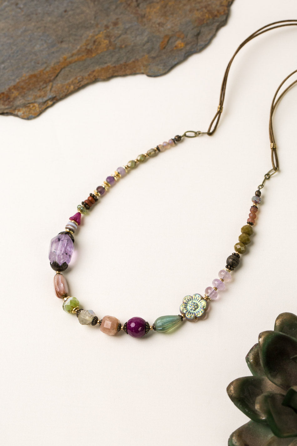 Wildflower 27.5-29.5" Czech Glass, Amethyst, Crystal Collage Necklace